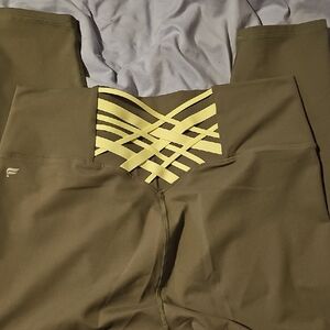 Olive Green Leggings with Yellow Accent